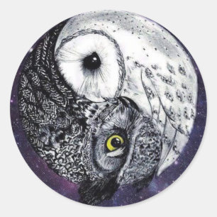 Yin Yang Owls Classic Round Sticker