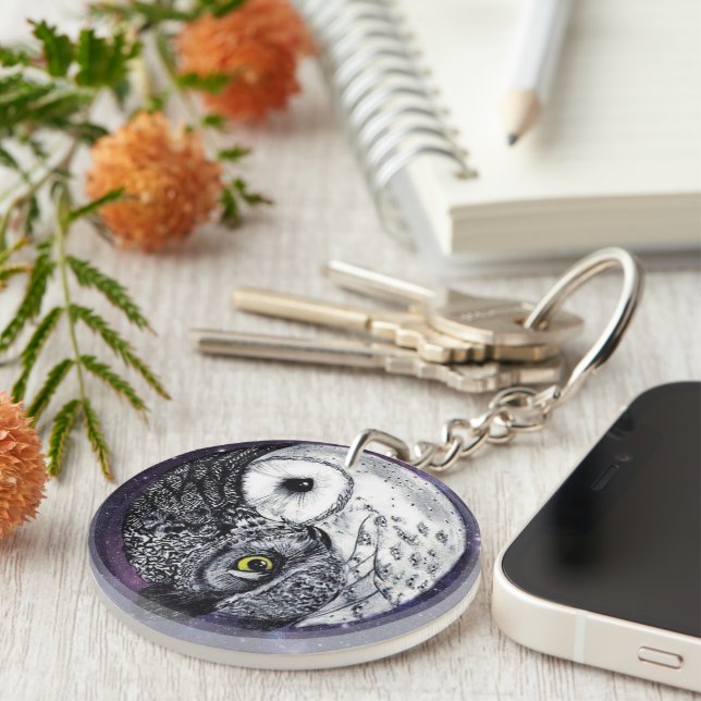 Yin Yang Owls Key Ring (Front Right)