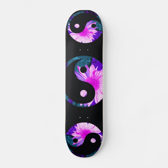 yin yang painted rainbow sunflower skateboard (Front)