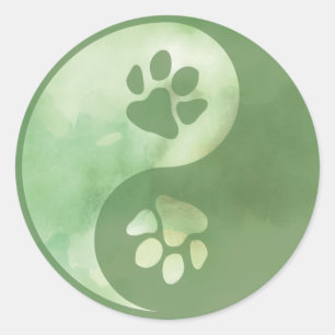 Yin Yang Paw Green Classic Round Sticker
