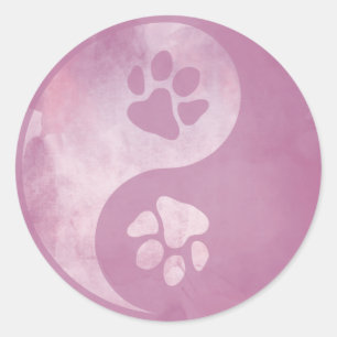 Yin Yang Paw Pink Classic Round Sticker