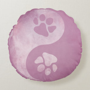 Yin Yang Paw Pink Round Cushion