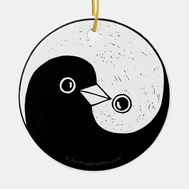 Yin Yang peace doves b/w ceramic decoration (Front)