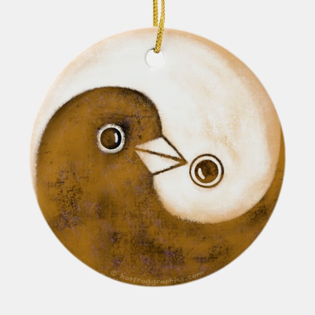 Yin Yang peace doves ceramic decoration (Front)