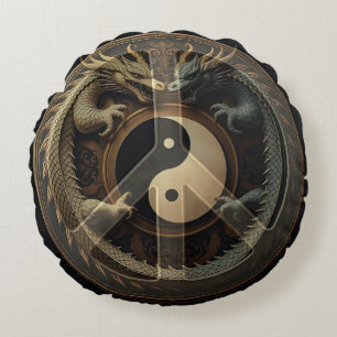Yin Yang Peace Sign  Round Cushion