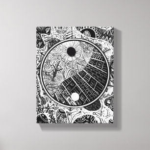 Yin Yang Phrame Circular Linework Canvas Print
