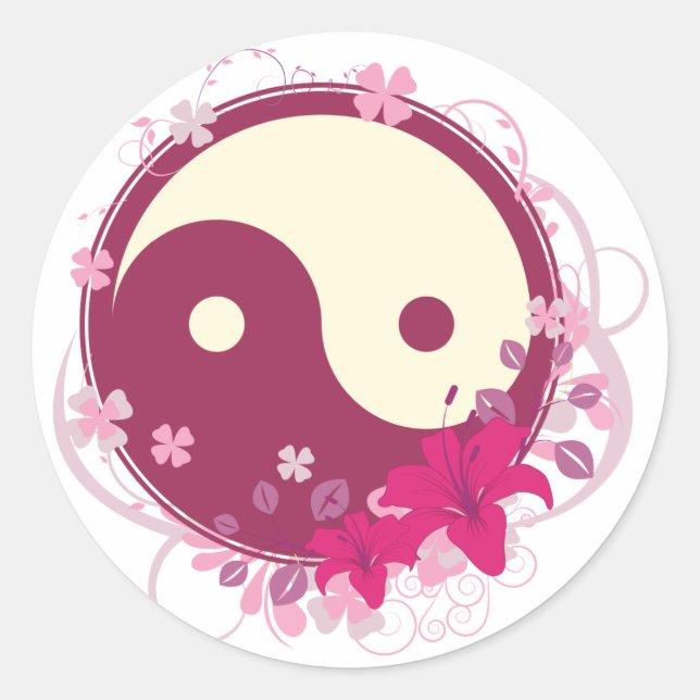 Yin Yang Pink Floral Classic Round Sticker (Front)