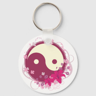 Yin Yang Pink Floral Key Ring