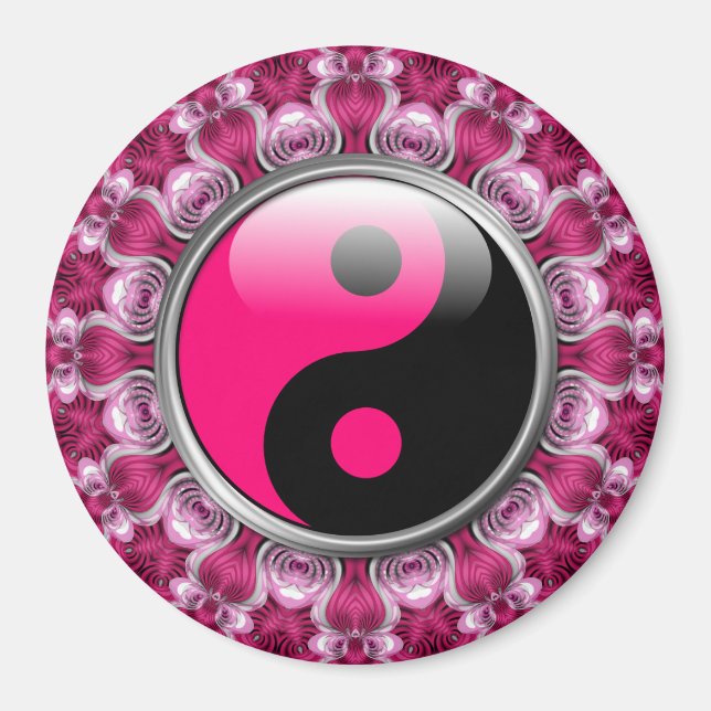 Yin Yang Pink Hearts Magnet (Front)