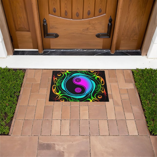 Yin Yang Psychedelic Rainbow Tattoo Doormat (Outdoor)