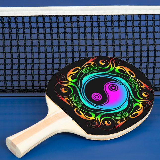 Yin Yang Psychedelic Rainbow Tattoo Ping Pong Paddle (Insitu)