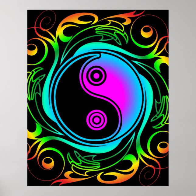 Yin Yang Psychedelic Rainbow Tattoo Poster (Front)