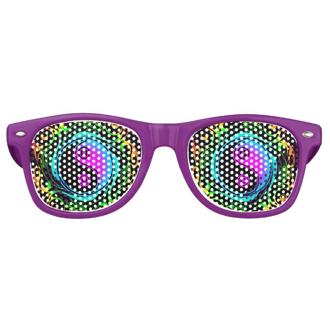 Yin Yang Psychedelic Rainbow Tattoo Retro Sunglasses (Front)