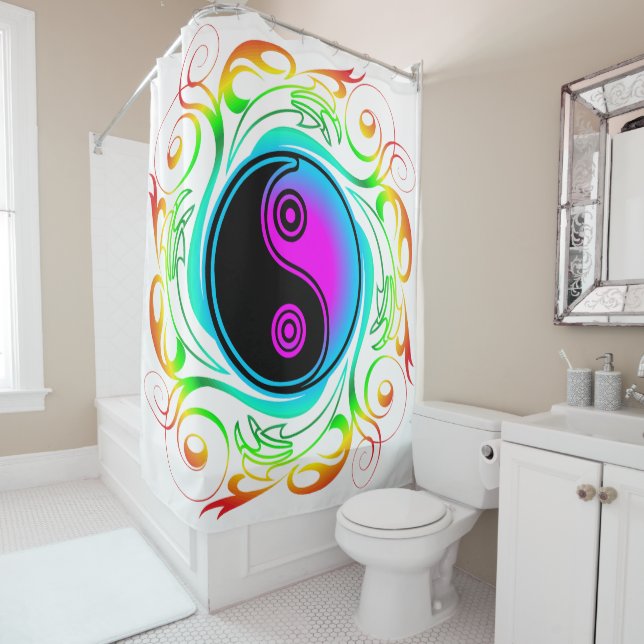 Yin Yang Psychedelic Rainbow Tattoo Shower Curtain (In Situ)
