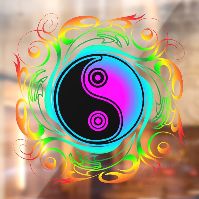 Yin Yang Psychedelic Rainbow Tattoo Window Cling (Sheet 2)