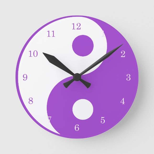 Yin Yang Purple and White Symbol Clock (Front)