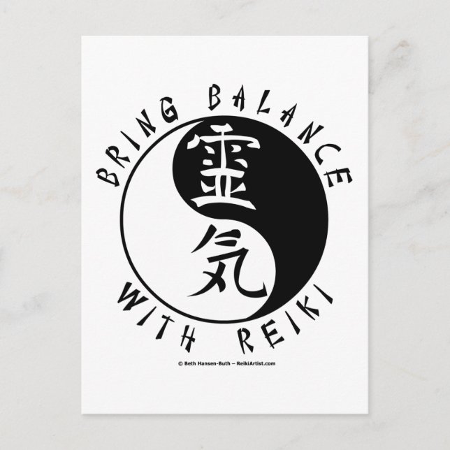 Yin Yang Reiki Kanji Postcard (Front)