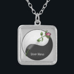Yin Yang Rose Silver Plated Necklace<br><div class="desc">Yin Yang Rose necklace, apparel, Yin Yang t-shirts, Wedding, Valentine gifts, Valentine's Day gifts by ArtMuvz Illustration. TO PERSONALIZE, add your name, or add text instead. Get ready for Valentines Day with our festive gifts and romantic apparel! Perfect for Valentine parties to family gatherings. No matter what your budget is,...</div>