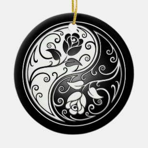 Yin Yang Roses, black Ceramic Tree Decoration