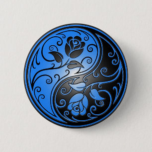 Yin Yang Roses, blue and black 6 Cm Round Badge