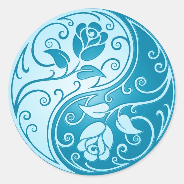 Yin Yang Roses, blue Classic Round Sticker (Front)