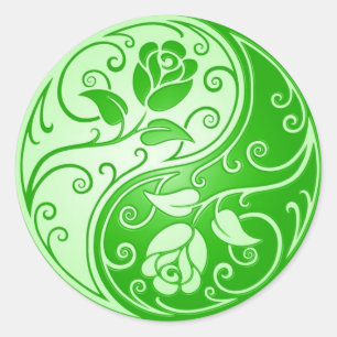 Yin Yang Roses, green Classic Round Sticker