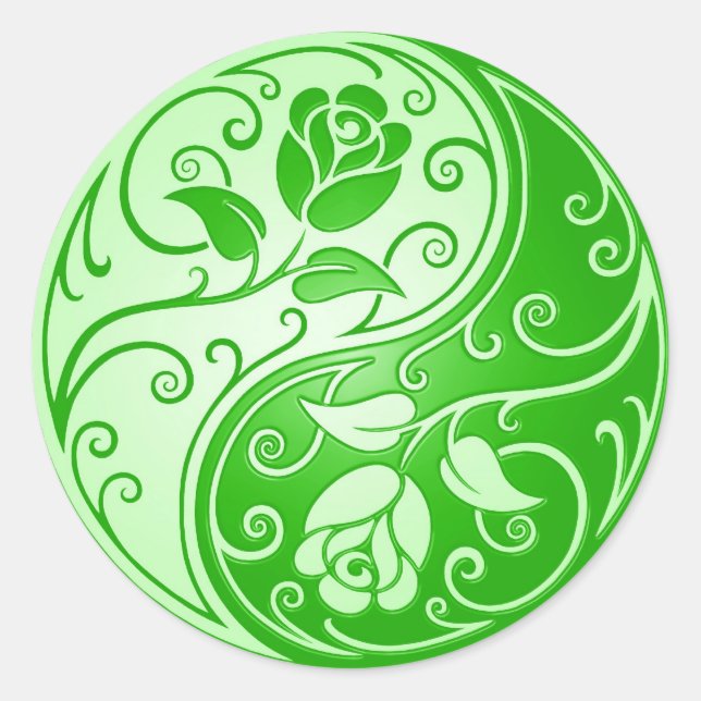 Yin Yang Roses, green Classic Round Sticker (Front)