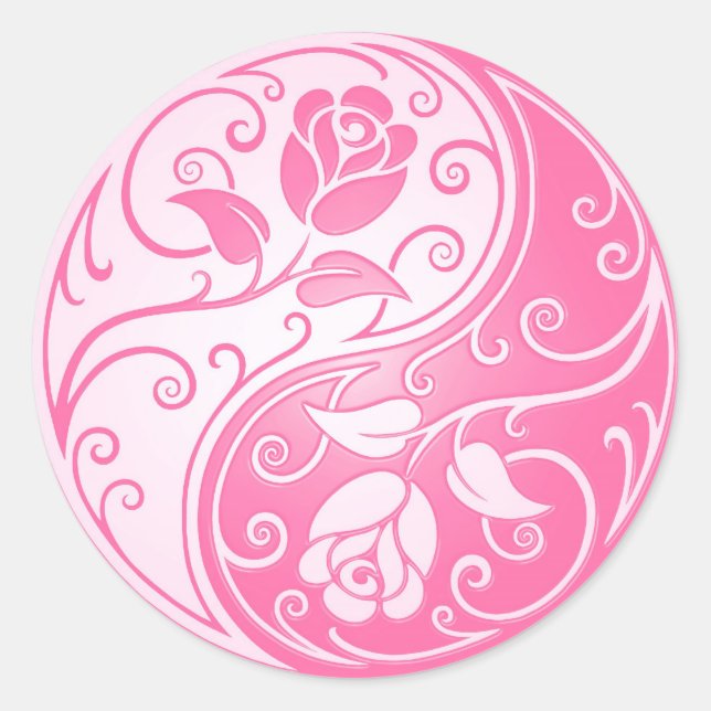 Yin Yang Roses, pink Classic Round Sticker (Front)