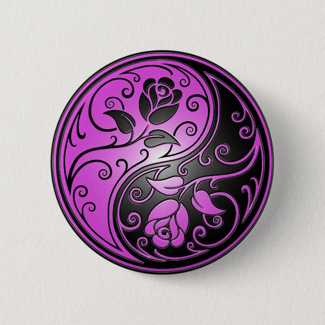 Yin Yang Roses, purple and black 6 Cm Round Badge (Front)