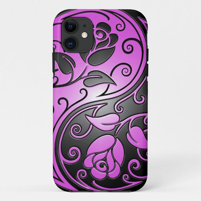 Yin Yang Roses, purple and black Case-Mate iPhone Case (Back)