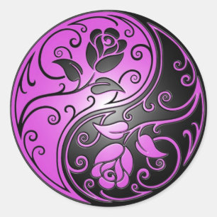 Yin Yang Roses, purple and black Classic Round Sticker