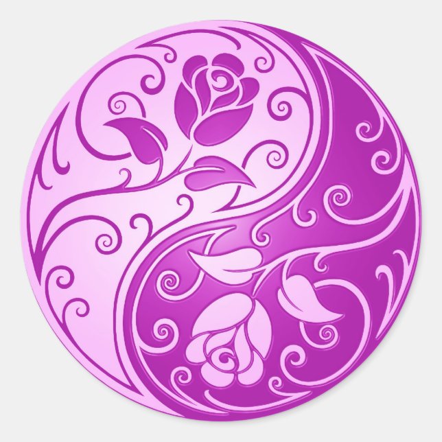 Yin Yang Roses, purple Classic Round Sticker (Front)