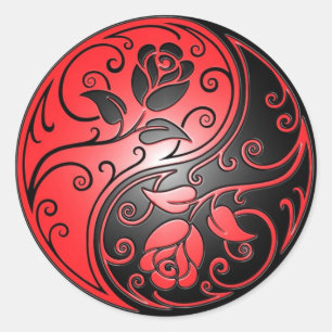 Yin Yang Roses, red and black Classic Round Sticker