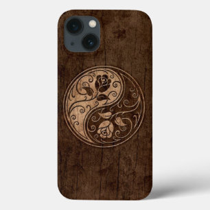 Yin Yang Roses with Wood Grain Effect iPhone 13 Case