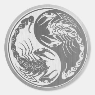 Yin Yang Scorpions with Stainless Steel Effect Classic Round Sticker