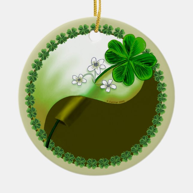 Yin Yang Shamrock Ceramic Tree Decoration (Front)