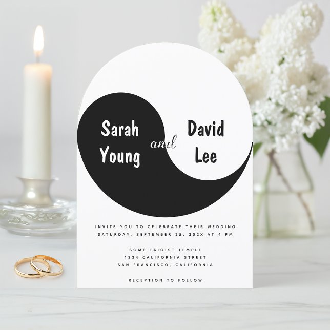Yin Yang Simple Black and White Arch Wedding Invitation (Creator Uploaded)