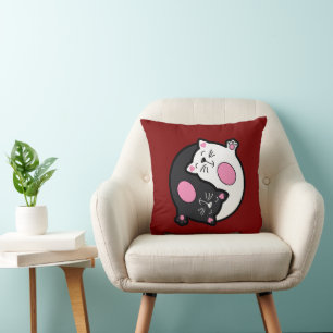 Yin Yang Sleeping Cats In Black And White Cushion