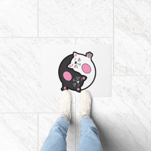 Yin Yang Sleeping Cats In Black And White Doormat