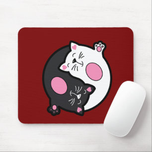 Yin Yang Sleeping Cats In Black And White  Mouse Mat