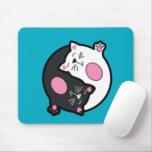Yin Yang Sleeping Cats In Black And White Mouse Mat