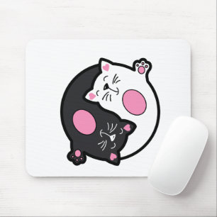 Yin Yang Sleeping Cats In Black And White Mouse Mat