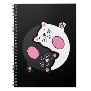Yin Yang Sleeping Cats In Black And White Notebook