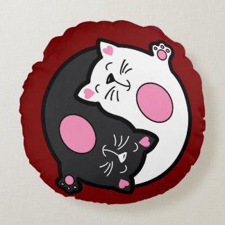 Yin Yang Sleeping Cats In Black And White  Round Cushion