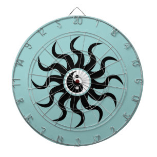 Yin-Yang Sun-Black/White on Blue Dartboard