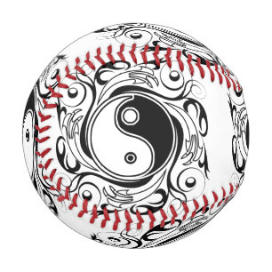 Yin & Yang Symbol Black and White Tattoo Style Baseball