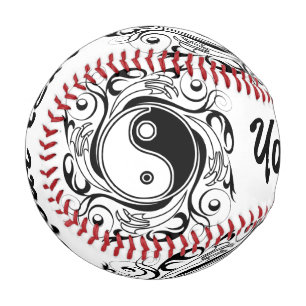 Yin & Yang Symbol Black and White Tattoo Style Baseball