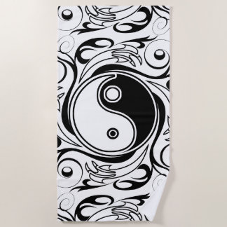 Yin & Yang Symbol Black and White Tattoo Style Beach Towel