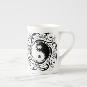 Yin & Yang Symbol Black and White Tattoo Style Bone China Mug