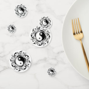 Yin & Yang Symbol Black and White Tattoo Style Confetti